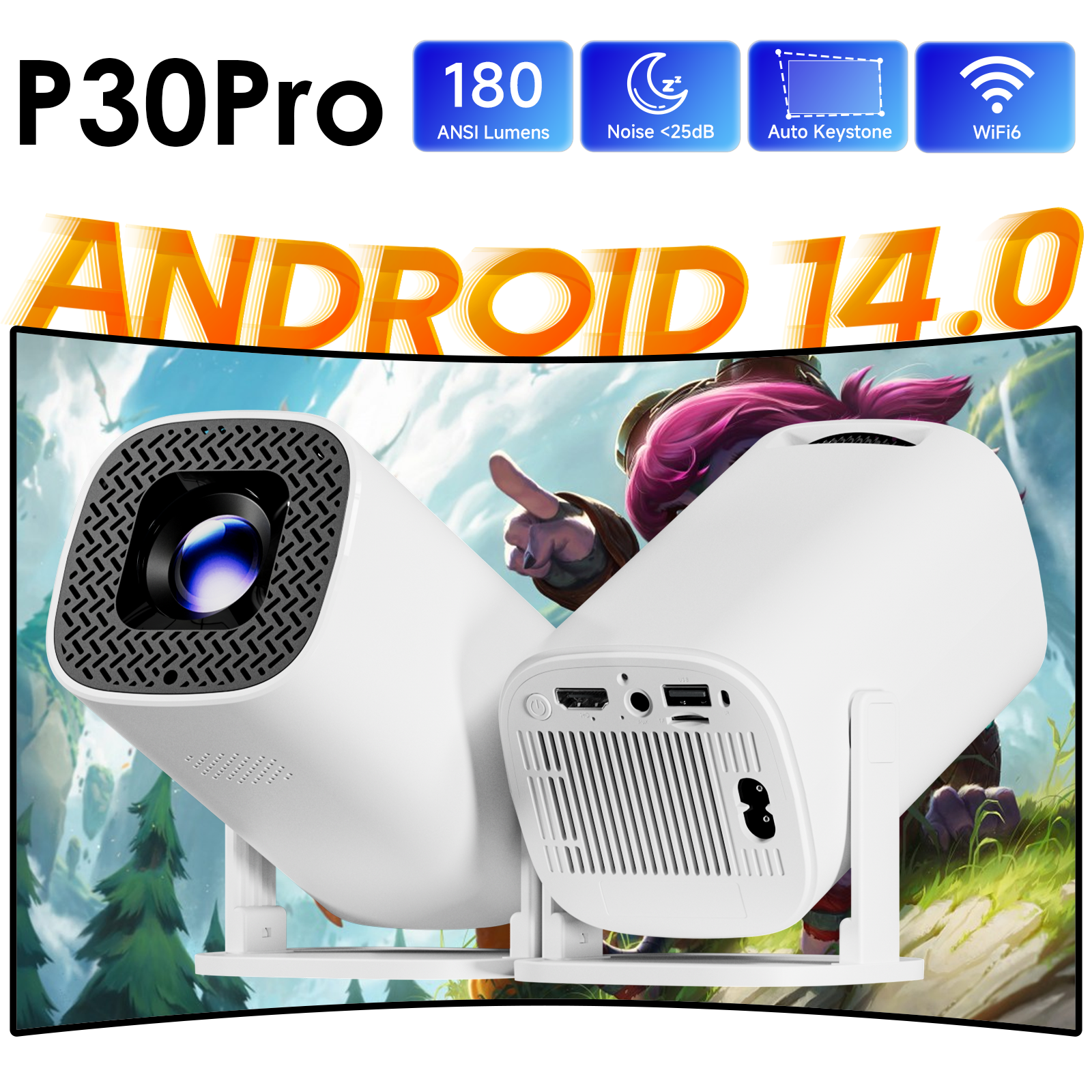 Home Cinema Focal - HONGTOP P30PRO Smart Mini Projector Android