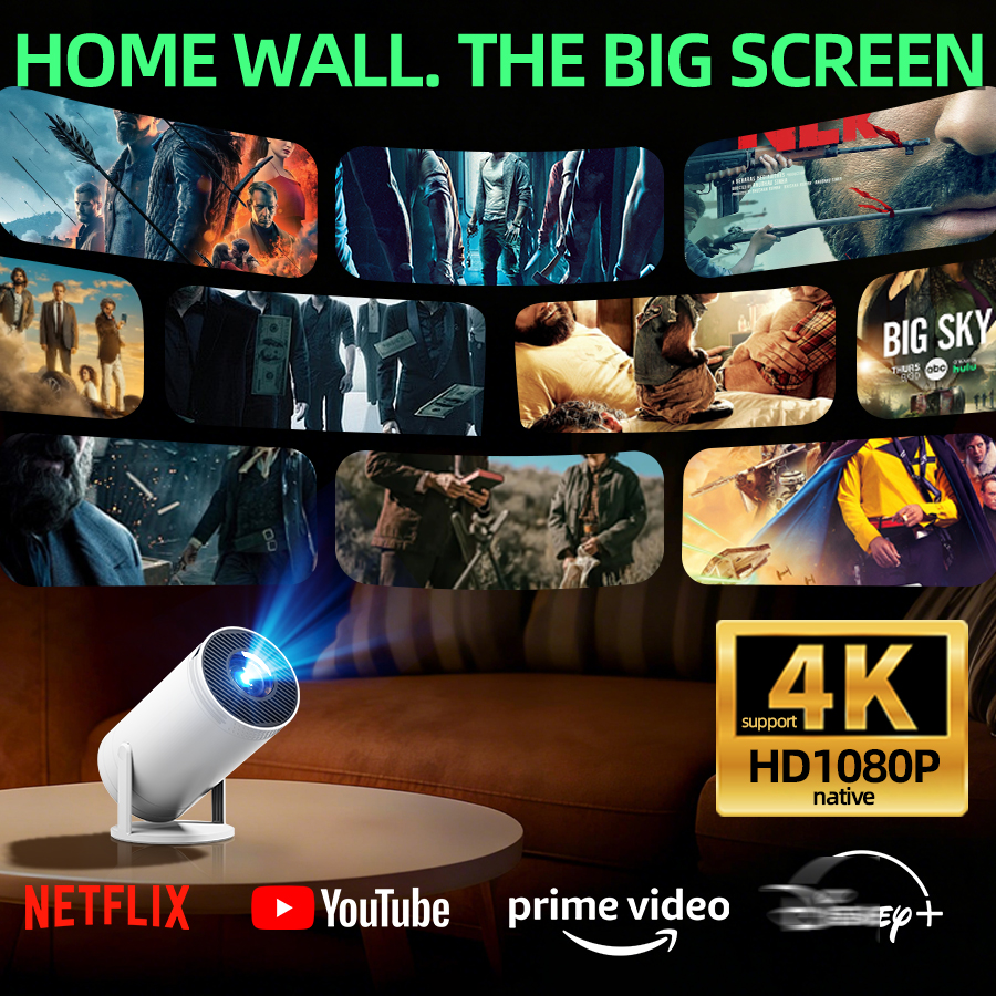 Home Cinema Setup - 4K home theater projector, built-in WiFi,