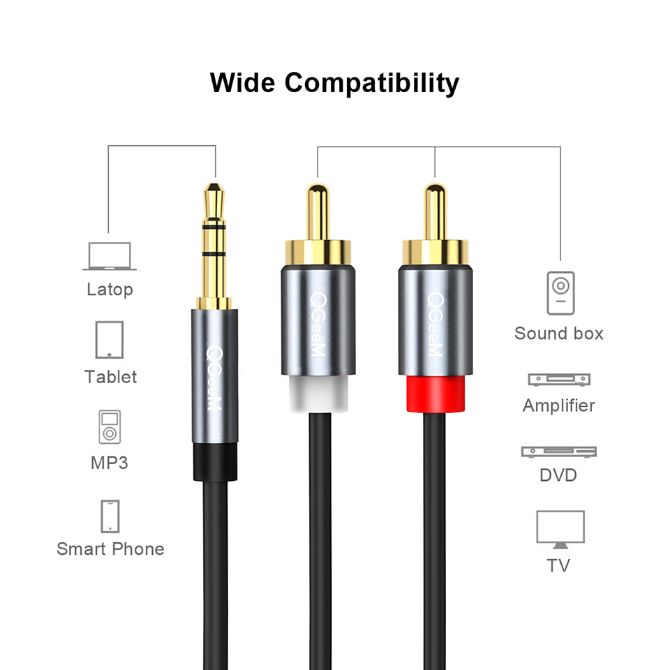 QGeeM RCA Cable 2RCA to 3.5 Au – Home Cinema Amplifier recenzja i cena