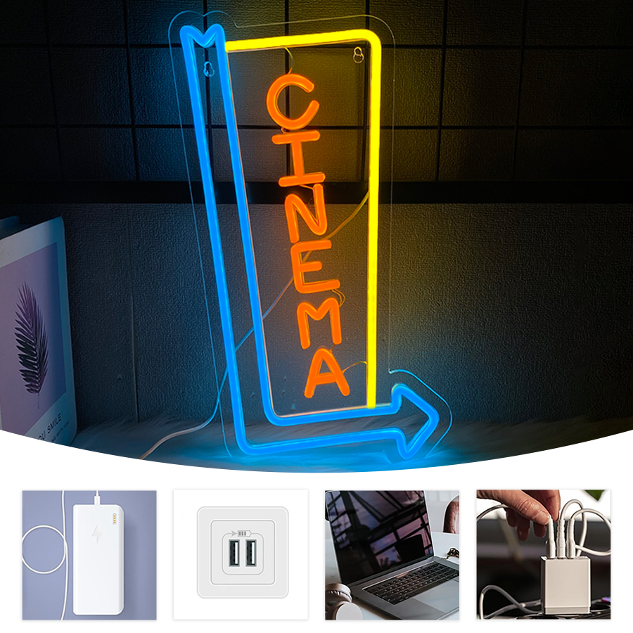 Cinema Arrow LED Neon Sign USB – Home.Cinema Orange recenzja i cena